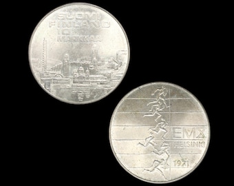 Republic Of Finland, New Makkaa Currency, Non Circulating Coinage, Suomi 10 Markkaa Or 10 FIM, 500 Silver Grade, Medal Alignment, Date 1971