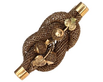 Victorian Era 1880s Jewelry 9 Karats Gold Brooch, Braided Infinite Interlocking Symbol, Memento Mori Pin, England UK, Fashion Accessories