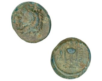Pièce de monnaie en bronze de la Grèce antique, Macédoine de Philippes, vers 356 avant notre ère, Hercule avec peau de lion, offrandes de trépied, objets de collection anciens, numismatique