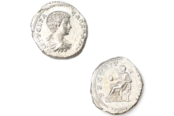 古代ローマ帝国、西暦3世紀、銀貨デナリウス。皇帝ゲタがカエサル