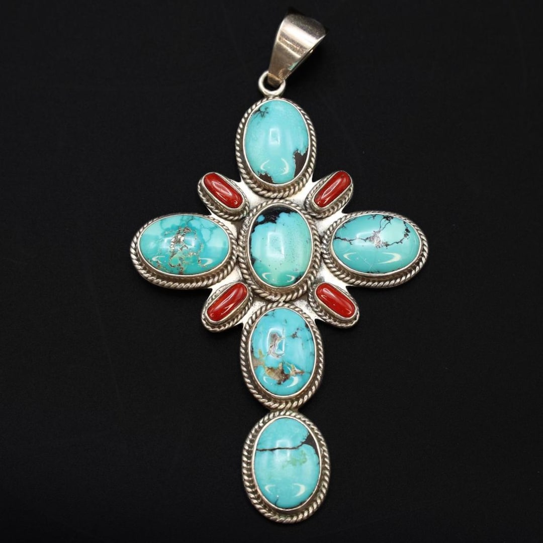 Native American Large Cross Pendant by DEAN BROWN, Signed Sterling