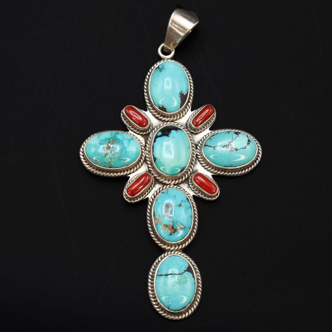 Native American Large Cross Pendant by DEAN BROWN, Signed Sterling