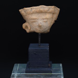 Ancient Huastec Head Of Dignitary Figure, Circa 500 AD Panuco River Area Style, Veracruz Pre-Columbian Ceramic Idol Head, Prehispanic Mexico