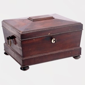 A Legged Lidded Wooden Jewelry Chest Box, France, Antique 19th Century Furniture Accessories, European