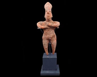 Ancient Pre Columbian Colima Pottery Standing Male Figure, Full Body Idol Dated As Between 100 BCE To 250AD, Western Mexico, Mesoamerica Art