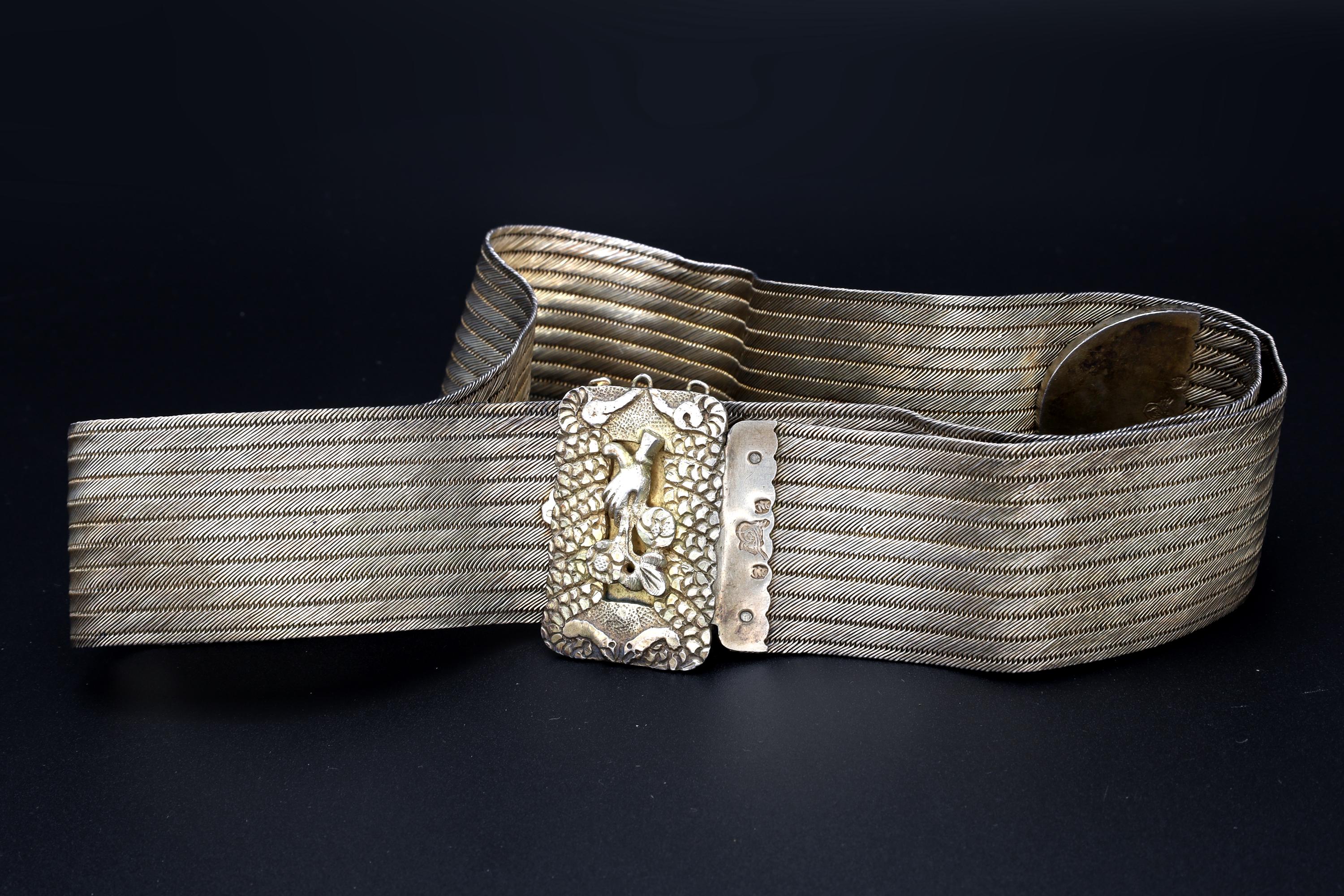 Antique 1900s Ottoman Turkish Sterling Silver Belt With 