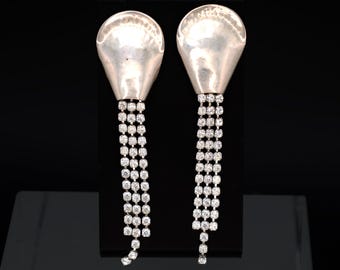 Pendientes colgantes brillantes con forma de araña, flecos de piedras transparentes y un diseño modernista, plata de ley 925 y cabujones de cristal transparente.