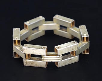 Vroege art-deco-schakelarmband, een tankspoor uit de jaren 1920, sterlingzilver, mechanisch scharnier, bewegingsketting, retro-sieraden en mode-accessoires