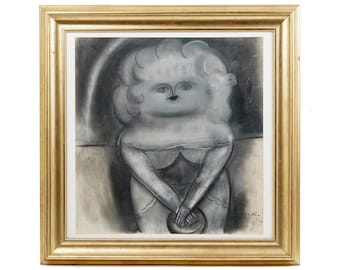 Yury Krasny, Soviet Union 1980s USSR, Original Artwork Signed And Framed, Vintage Mixed Media Art Pastel Painting Portrait Of A Woman