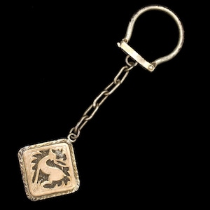 Art Deco Key Holder With A Greek Fallow Deer, 900 Silver And Rose Gold Key Hook Made In Greece Circa 1940s, Retro Fashion Accessories