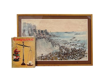 Watercolor And Ink On Paper Painting By Robert Andrew Parker, Battle Of The Bulgarian And British Armies On A Seashore Landscape