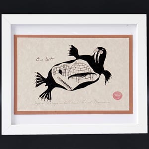 Walrus, Vintage 1979 Inuit Art Lithograph, By Enook Manomie, Artic Sea Eskimos, Canada First Nations, Hand Signed Print Artwork