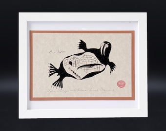 Inuit Art Polar Bear at Bay, Enook Manomie, Hand Signed and Titled