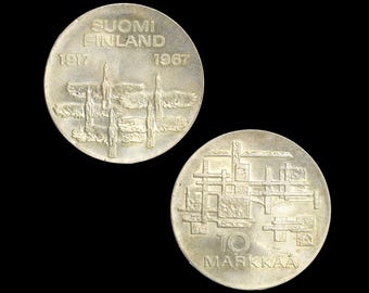 Republic Of Finland, New Makkaa Currency, Non Circulating Coinage, Value 10 Markkaa Or 10 FIM, 900 Silver Grade, Medal Alignment, Date 1967