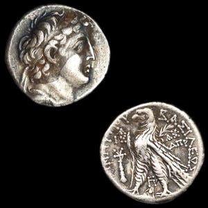 古代ローマ帝国、西暦3世紀、銀貨デナリウス。皇帝ゲタがカエサル