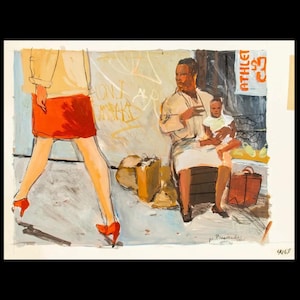 Michael Paraskevas, Vintage 1980s Figural New York City Scenes Acrylic Painting Signed, Retro Americana Art Decor, Expressionist Artworks