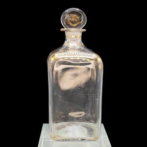 British Georgian Era, England Glass Bottle Decanter, Square Shape Body, 19th Century, RARE