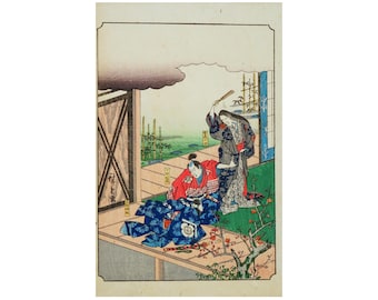 Utagawa Kunisada, Antique Taisho Era Ukiyo-e Color Woodblock Print On Washi Paper, The Soga Brothers, Oriental Arts, East Asian Collectibles