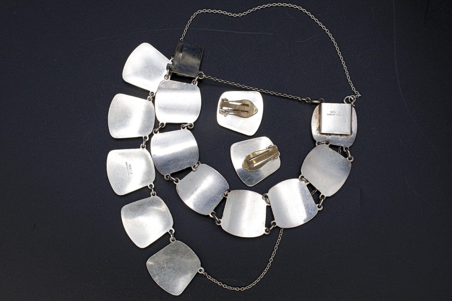 Karl Rasmussen Norway, Vintage Modernist Jewelry Set, White Enamel and ...