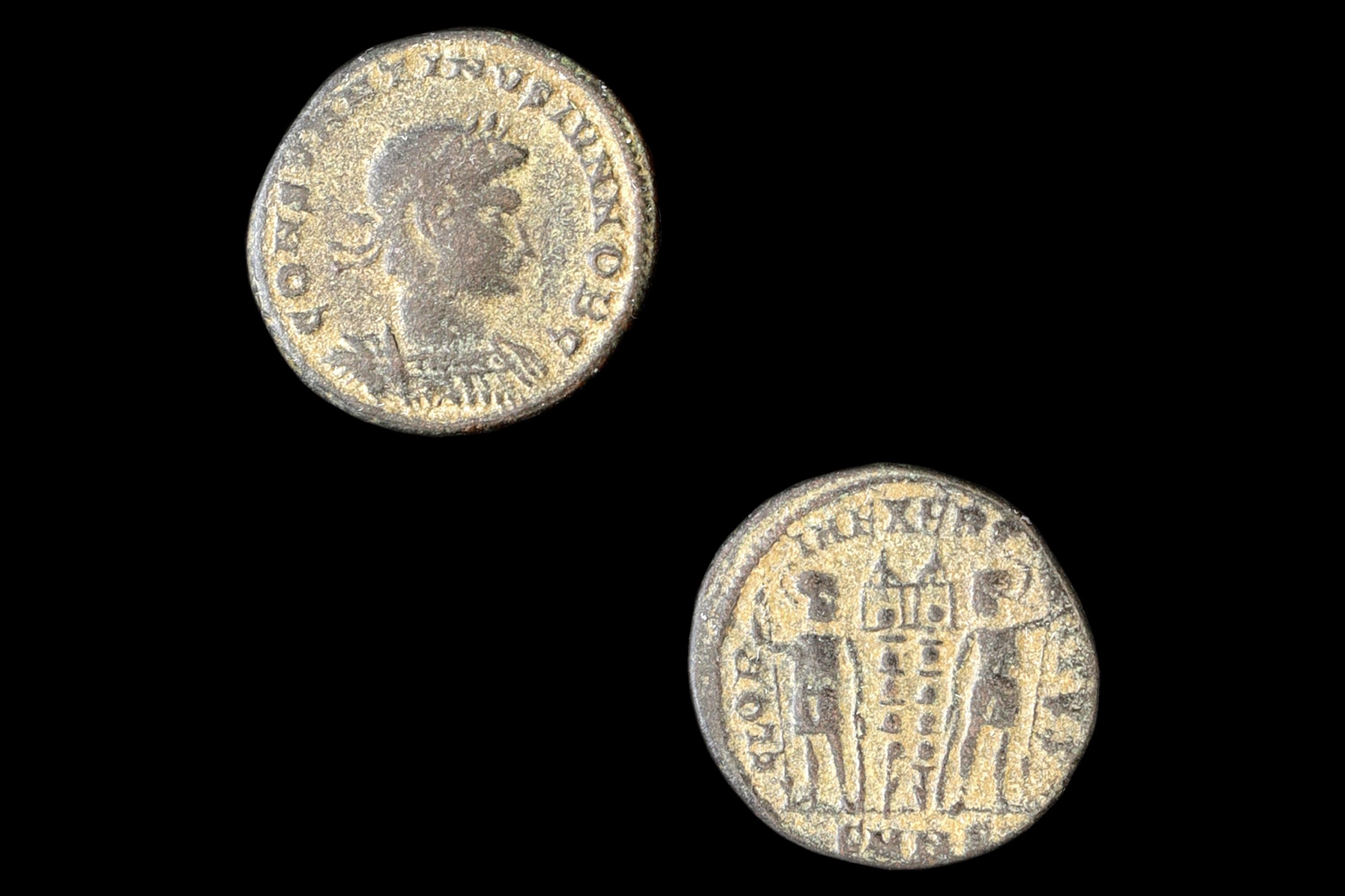 古代ローマ帝国　コンスタンティウス帝　銅貨！/ギリシャ　ドラクマ　デナリウス銀貨 古代ローマ帝国、コンスタンティウス 2 世の縮小フォリス青銅貨、ニコ