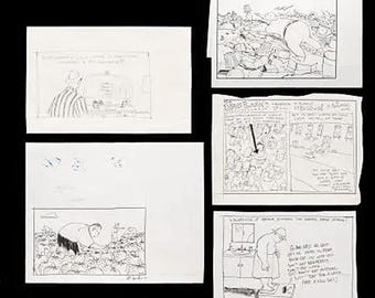 Newsflash Quogue NY, Pencil Caricature Comic Illustrations Signed And Dated By Michael Paraskevas In the late 1980s. Social Graphic Art