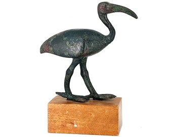 Ancient Egyptian Bronze Figure Of An Ibis Bird, Small Statuette Of An African Sacred Ibis, God Thoth Cast Bronze Art Statuette Circa 340 BCE