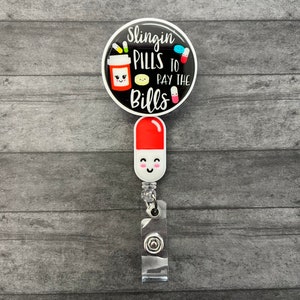 Funny Pharmacy Badge Reel Pharmacist Badge Reel Slingin' Pills to