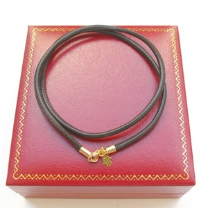 14 k solid gold hamsa luck dark brown leather wrap bracelet