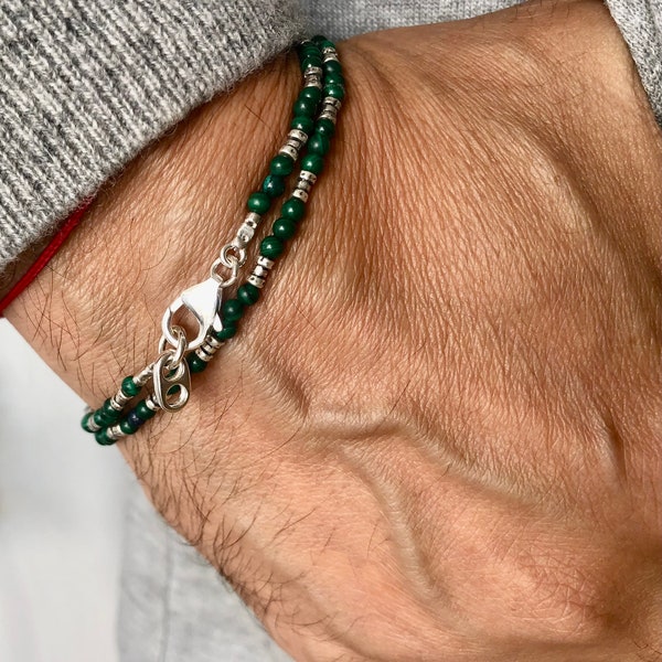 Sterling silver beads malacite green eilat round natural gemstone bracelet wrap king solomon gem