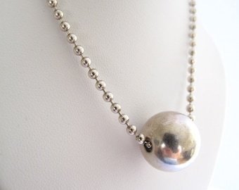 Sterling Silver Ball Necklace, Large Silver Bead, Contemporary Jewelry