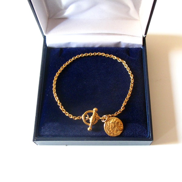 gold plated toggle roman greek coin charm bracelet chain link bangle men women handmade
