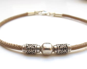 sterling silver camel leather beads bracelet