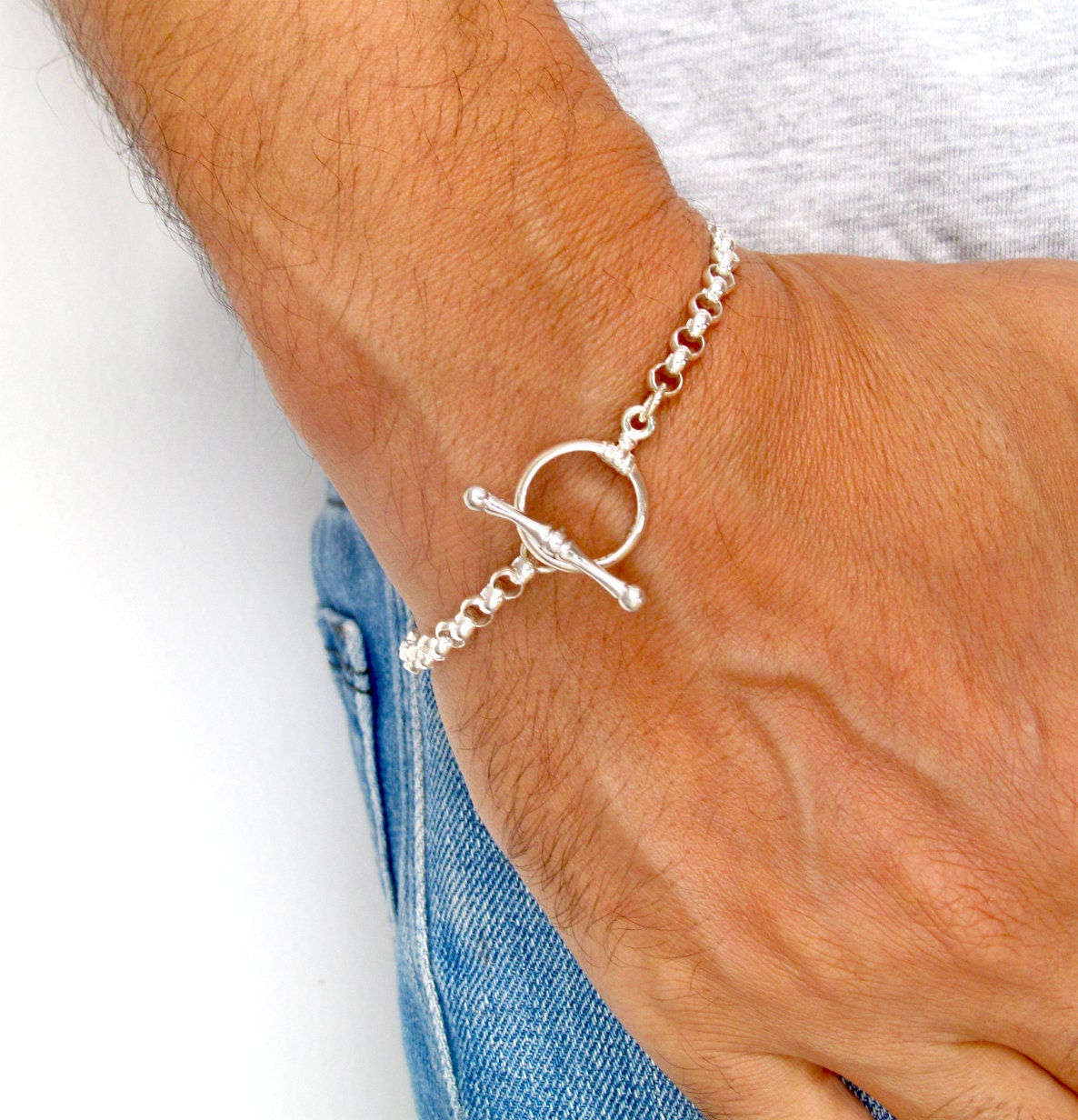 925 Solid Silver Toggle Heart Charm Bracelet, Personalized Rolo Link  Bracelet,5mm,6.5mm,8mm Monogram Custom Bracelet, Gift for Her, Sale 