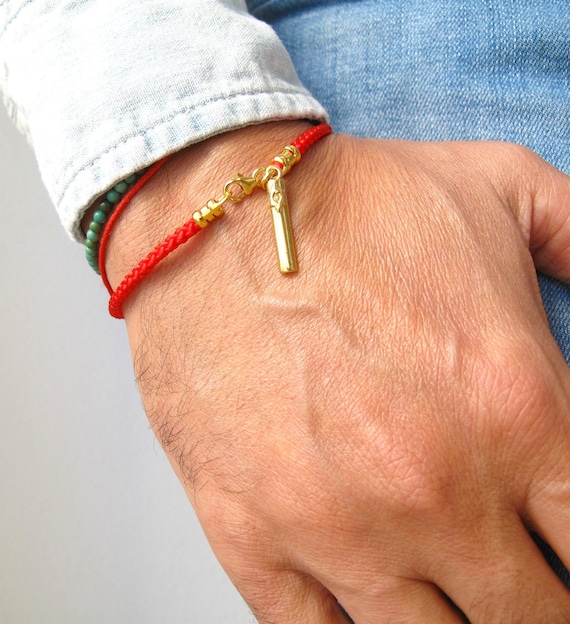 1 KABBALAH RED SILK STRING 15 1/2 " BRACELET with turqise beads for good luck