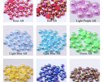 800 pièces tailles variées/2-10 mm couleurs AB dos plat perle 2 mm 3 mm 4 mm 5 mm 6 mm 8 mm 10 mm demi-ronde à dos plat en plastique acrylique perle