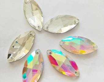 Faceted Crystal Beads,2 Hole Baguette Sew-on Stone,Sewing Rhinestone for DIY Handmade Accessories
