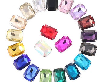 Glass Sapphire Blue Givre Octagon Rhinestones Foiled Faceted Cabochon 13 x 18 mm