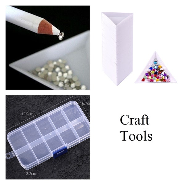 Craft Tools - Rhinestones & Gems Picking Wax Pencil / Triangle Tray / 10 Compartments Box