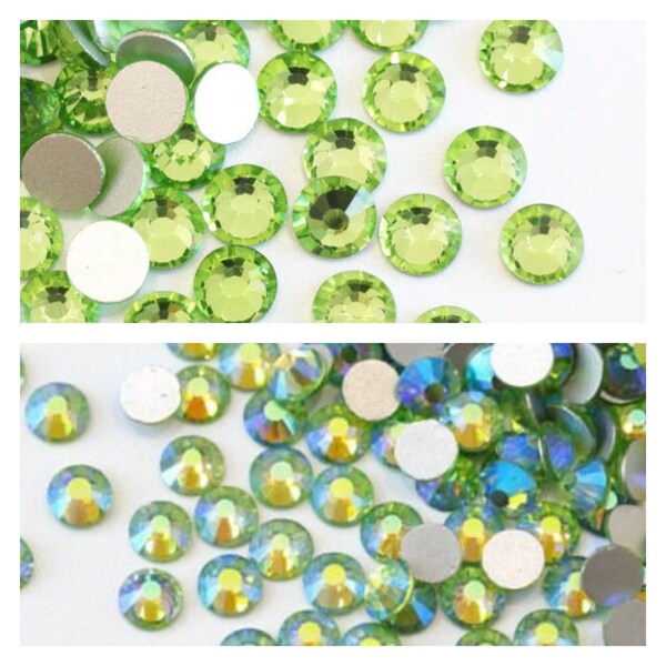 Peridot / Peridot AB flat back rhinestones crystals Light Green AB Aurora Borealis glass beads 2mm3mm4mm5mm6mm Mixed Sizes