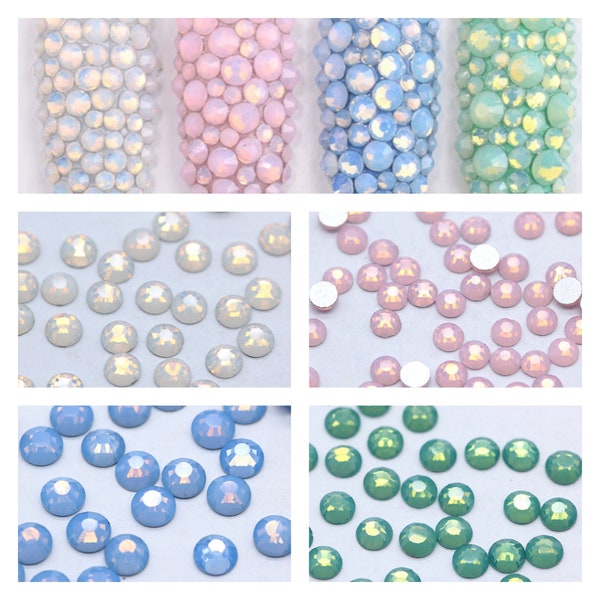 Weißer Opal / Rosa Opal / Blauer Opal / Grüner Opal flache Rückseite Strass Kristalle Glasperlen 2mm 3mm 4mm 5mm 6mm Mixed Size