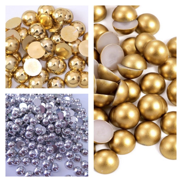 800pcs Mixed Sizes / 2-10mm Gold/Silver/Matte Gold Flat Back Pearls 2mm 3mm 4mm 5mm 6mm 8mm 10mm half round loose plastic acrylic bead pearl