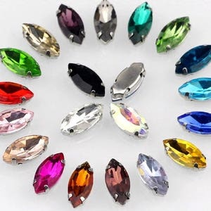 Navette Sew On Glass Crystals 5x10mm / 6x12mm / 7x15mm in Silver/Gold Color Setting flat back sew on rhinestones beads gemstones