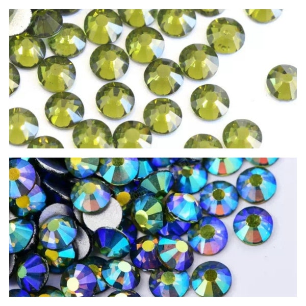 Olivine / Olivine AB flat back rhinestones crystals Olive Green AB Aurora Borealis glass beads 2mm3mm4mm5mm6mm Mixed Sizes