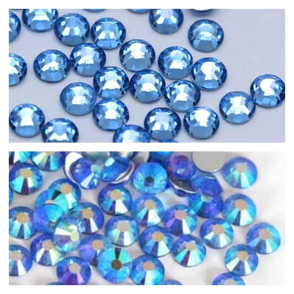 Light Sapphire / Light Sapphire AB flat back rhinestones crystals Light Blue AB Aurora Borealis glass beads 2mm3mm4mm5mm6mm Mixed Sizes