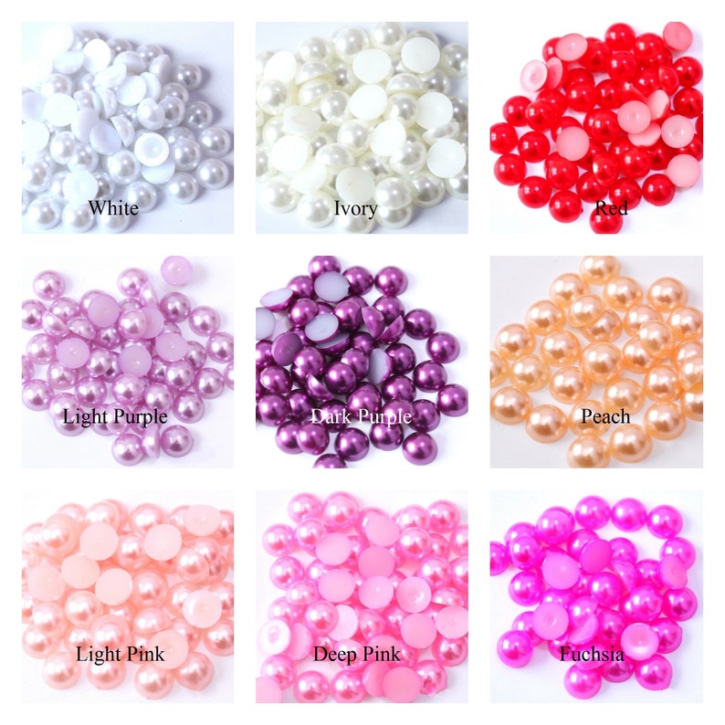 Deep Pink 800pcs Mixed Sizes 2-10mm Flat Back Pearl bead 2mm 3mm 4mm 5mm 6mm 8mm 10mm half round loose flatback plastic acrylic bead pearl