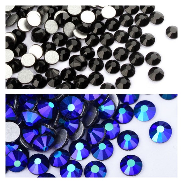 Cristaux de strass AB noirs/noirs Perles de verre Aurora Borealis 2 mm3 mm4 mm5 mm6 mm Tailles variées