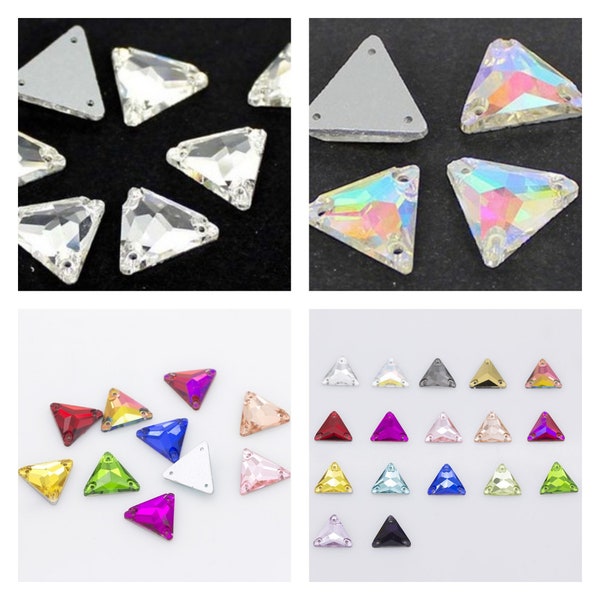 Triangle 3 trous à coudre Cristaux de verre Strass Dos plat 12 mm/16 mm/22 mm