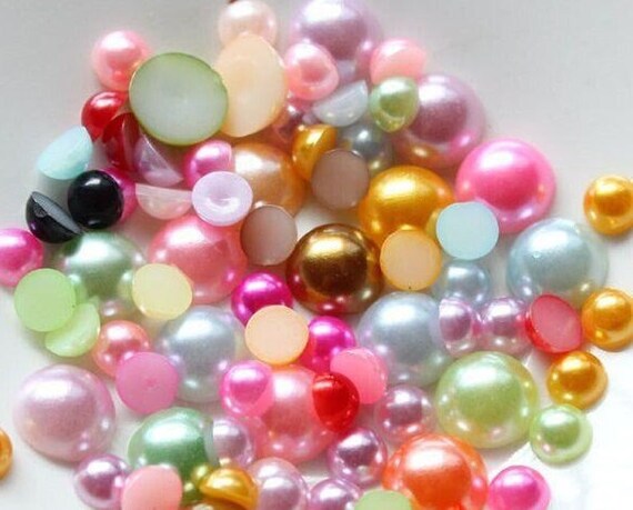 Half Pearl Flatback Beads, Plastic Beads Half Pearl, Half Artificial Pearl Bead Flat Back, DIY Round Pearls Loose Bead for Nail, Size: 10 x 10 x 3 cm