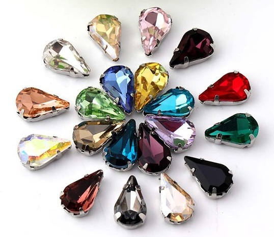 Tear Drop 6x10mm Sew On Crystals in Silver/Gold Color Prong Setting P…