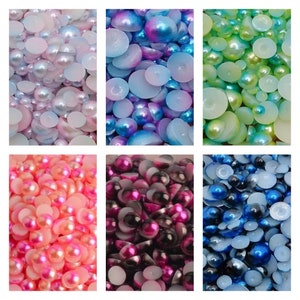 Multitone Rainbow Flat Back Pearls Beads 4mm 5mm 6mm 8mm round half flatback plastic acrylic bead pearls